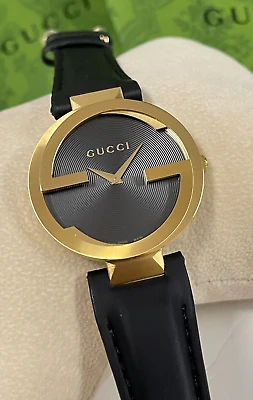 1_f170234d-48de-4dc9-87f5-84143ae66037 Gucci Interlocking G Grammy Special Edition Black Dial Black Leather Strap Watch for Women - YA133312