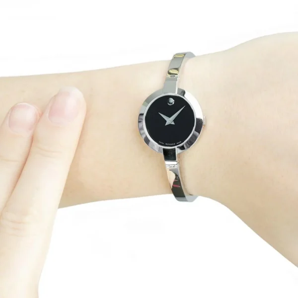 1b6904ff-5a70-41be-8f5a-ea0543b88a25 Movado Bela Black Dial Silver Steel Strap Watch For Women - 0606595