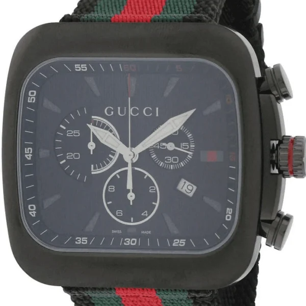 1dad2cc4-2e5d-4f02-99b5-8a702b3c036a_1.4f0ad8c2f46d07cec064b2f92ad1f2cb Gucci Coupe Chronograph Quartz Black Two Tone NATO Strap Watch For Men - YA131202