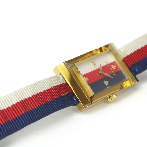 200098868018_11-906746 Gucci G-Frame Mother of Pearl Dial White Blue Red Nylon Strap Watch For Women - YA147405