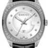 Gucci GG2570 Diamonds Silver Dial Black Leather Strap Watch For Women - YA142507