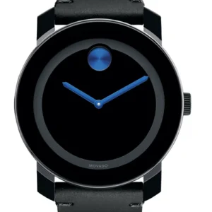 Movado Bold TR90 Black Dial Black Leather Strap Watch For Men - 3600307
