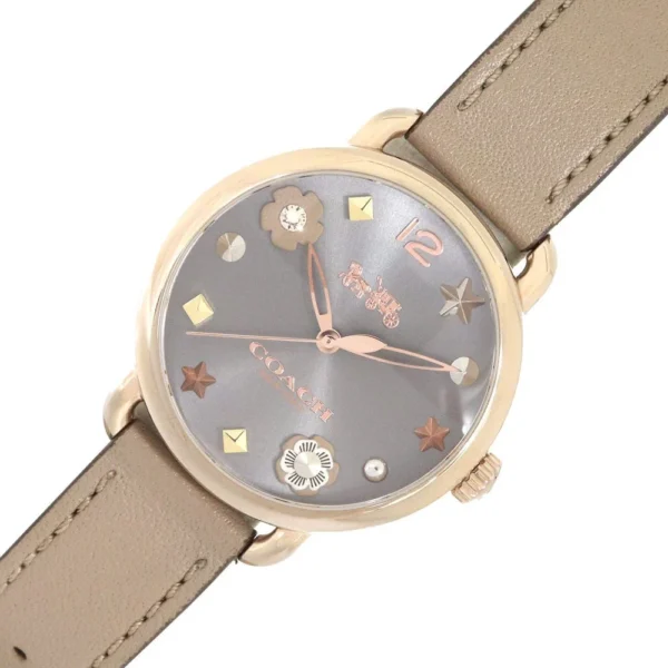 2102021801-985613 Coach Delancey Grey Dial Grey Leather Strap Watch For Women - 14502797