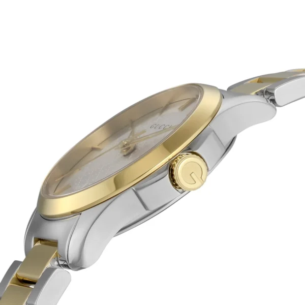 2219600336_1_cf602d00-3eaf-49e6-93ff-16bd763533e0 Gucci G Timeless Silver Dial Two Tone Steel Strap Watch For Women - YA126563