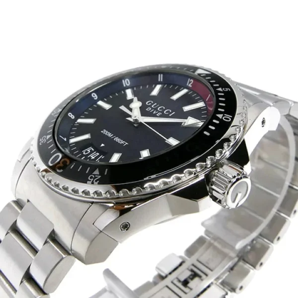 22705_3 Gucci Dive Quartz Black Dial Silver Steel Strap Watch For Men - YA136212