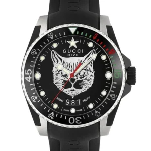 24-15-072_2 Gucci Dive Feline Black Dial Black Rubber Strap Watch For Men - YA136320