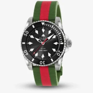 24-15-090_01 Gucci Dive Automatic Black Dial Two Tone Rubber Strap Watch for Men - YA136349