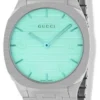 Gucci 25H Quartz Turquoise Dial Silver Steel Strap Watch For Women - YA163409