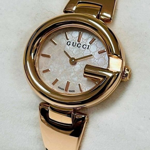 2ff9aad20fad923918e9e2af7889aa06 Gucci Guccisima Quartz Mother of Pearl White Dial Rose Gold Steel Strap Watch for Women - YA134512
