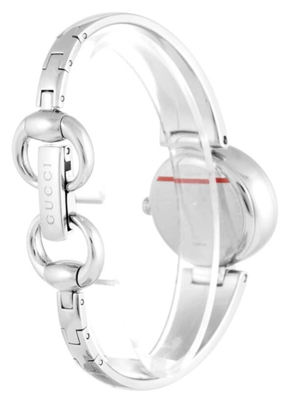 35913-1928287016 Gucci Guccissima Quartz Diamonds Brown Dial Silver Steel Strap Watch For Women - YA134503