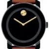 Movado Bold Black Dial Brown Leather Strap Watch For Men - 3600305