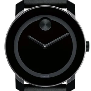 Movado Bold Black Dial Black Leather Strap Watch For Men - 3600306