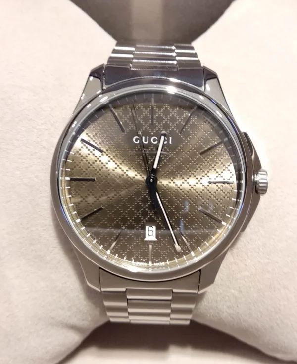 36f6ace2945a7f8517c2fdd52ad68af1_eafbed49-9a71-4e70-8a83-2272a8a13215 Gucci G Timeless Quartz Brown Dial Silver Steel Strap Watch for Men - YA126317