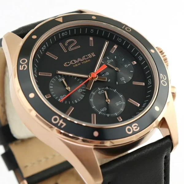 39264914 Coach Sullivan Chronograph Black Dial Black Leather Strap Watch for Men - 14602087