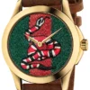 Gucci G Timeless Quartz Green & Red Dial Brown Leather Strap Watch For Men - YA126451