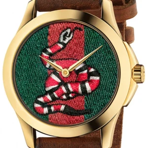 Gucci G Timeless Quartz Green & Red Dial Brown Leather Strap Watch For Men - YA126451