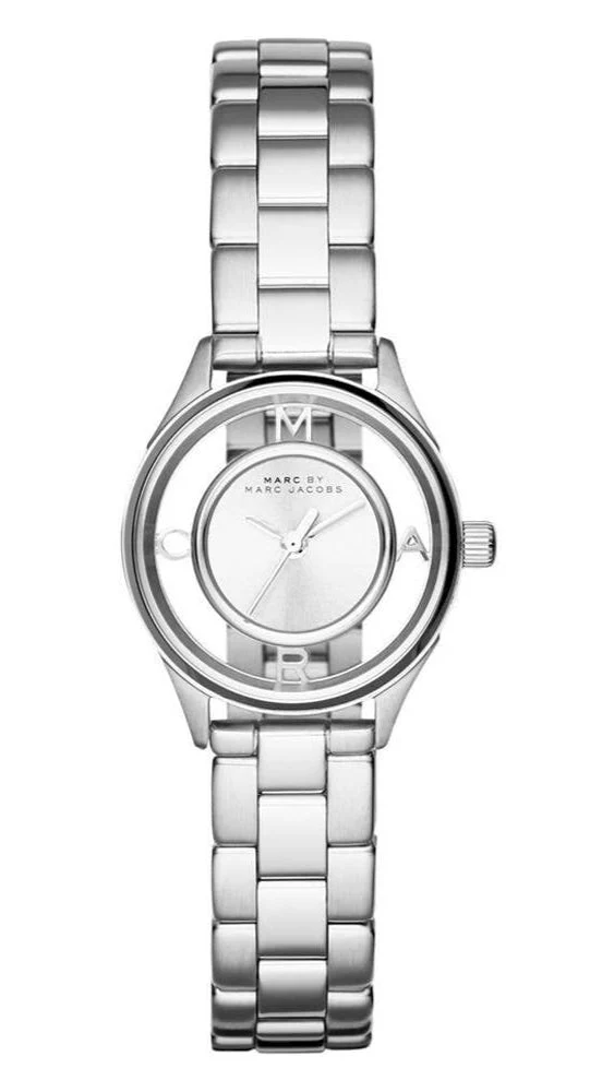3c4acc75-be3a-4621-a3bb-c07f04f97b83_28c42565-fecc-476f-bb0a-0f88b0027f25 Marc Jacobs Tether Transparent Silver Dial Silver Steel Strap Watch for Women - MBM3416