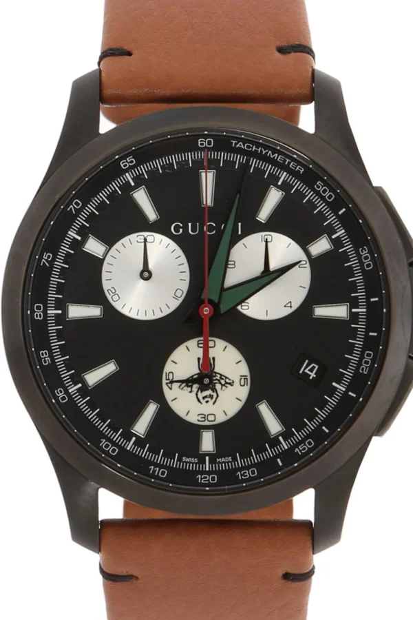 4-530491_d9b7dca9-0daa-4ecc-b856-ca42f833ac37 Gucci G-Timeless Chronograph Black Dial Brown Leather Strap Watch For Men - YA126271