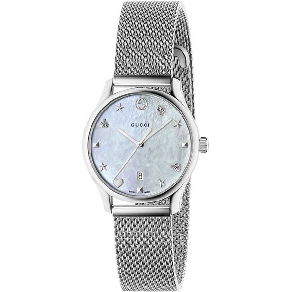 4808cc2d86-GUCCIYA126583_b7274c00-ff82-4bb4-9e45-4b6607c5de43 Gucci G-Timeless Mother of Pearl Dial Silver Mesh Bracelet Watch For Women - YA126583