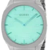 Gucci 25H Quartz Turquoise Dial Silver Steel Strap Watch For Women - YA163409