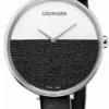4_2de2b462-f993-4e42-8b66-bffc0fcf4ec3 Calvin Klein Rise White Grey Dial Black Leather Strap Watch for Women - K7A231C3