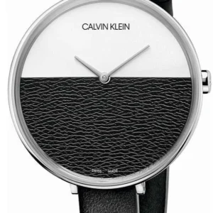 Calvin Klein Rise White Grey Dial Black Leather Strap Watch for Women - K7A231C3