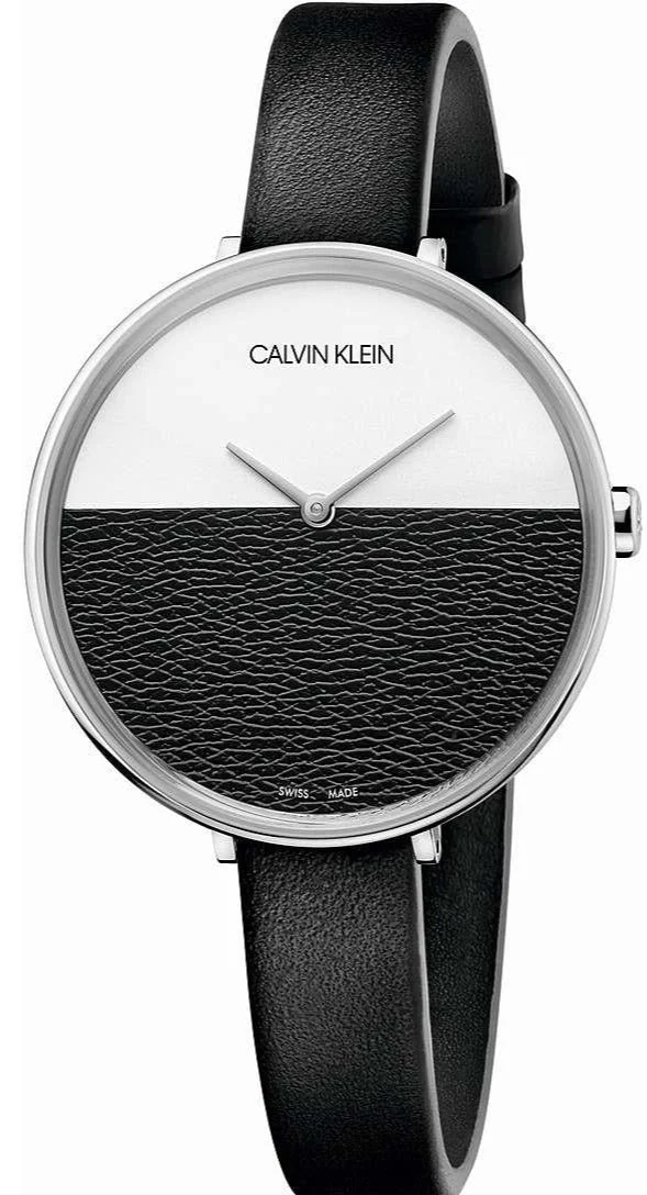 4_2de2b462-f993-4e42-8b66-bffc0fcf4ec3 Calvin Klein Rise White Grey Dial Black Leather Strap Watch for Women - K7A231C3