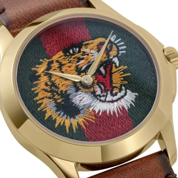 510100KMA990145_2-478690 Gucci Le Marche Des Merveilles Red & Green Dial Brown Leather Strap Unisex Watch - YA126497