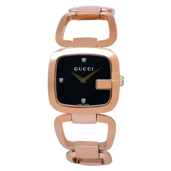 510BbKmaD_L-905221_4d986822-89c9-4e0b-adb6-f43fd84b2640 Gucci G Gucci Diamonds Black Dial Rose Gold Steel Strap Watch For Women - YA125409