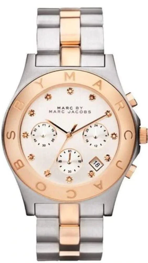 Marc Jacobs Blade Chronograph Silver Dial Two Tone Steel Strap Watch for Women - MBM3178