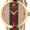 Gucci G Timeless Quartz Pink Dial Three Tone Leather Strap Watch For Women - YA1264118