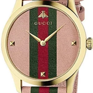Gucci G Timeless Quartz Pink Dial Three Tone Leather Strap Watch For Women - YA1264118