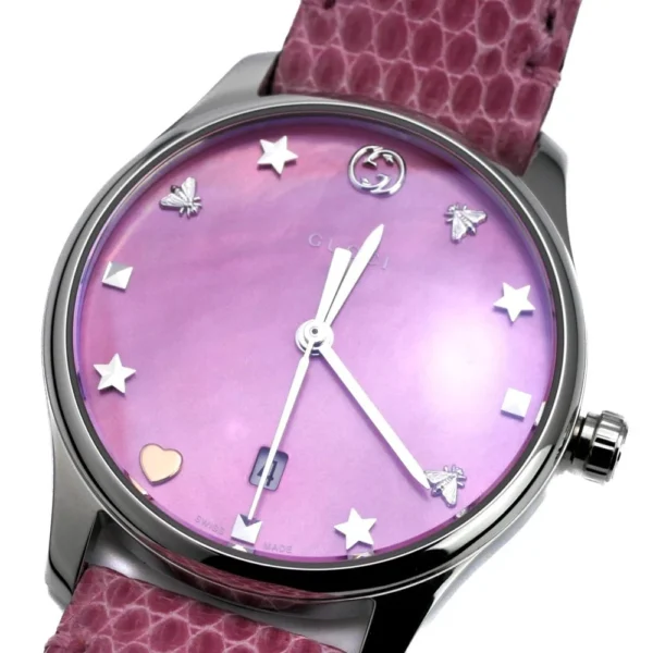 582300100303_01-935124_85a9d9c5-df0a-4e22-bd1f-cc6c510c17a7 Gucci G-Timeless Pink Mother of Pearl Dial Pink Leather Strap Watch For Women - YA126586