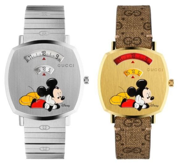 5e2c315d7baf950e018ae7cc_pjimage-3_baf17a7e-8609-4df6-a9ed-a18b86d8a3f6 Gucci Grip Disney Mickey Mouse Gold Dial Brown Leather Strap Watch For Women - YA157420