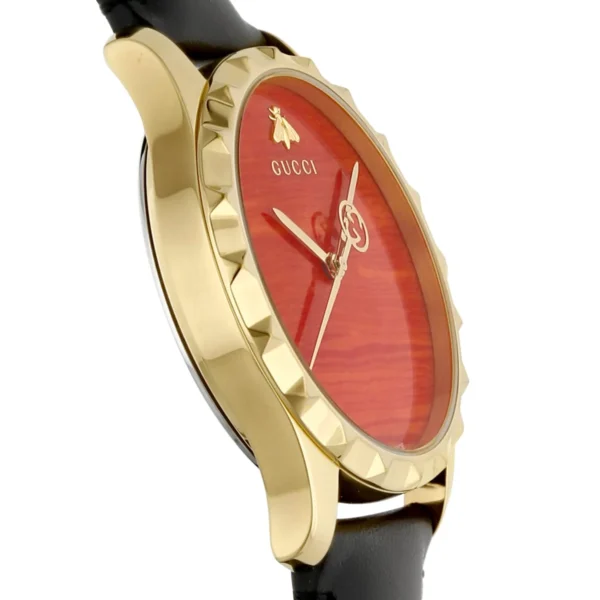 617uHTXsQLL Gucci G Timeless Coral Red Dial Black Leather Strap Watch For Men - YA126464