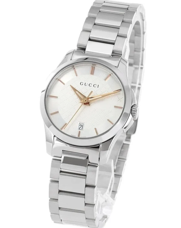 61GsWfydwXL Gucci G Timeless Silver Dial Silver Steel Strap Watch For Women - YA126523