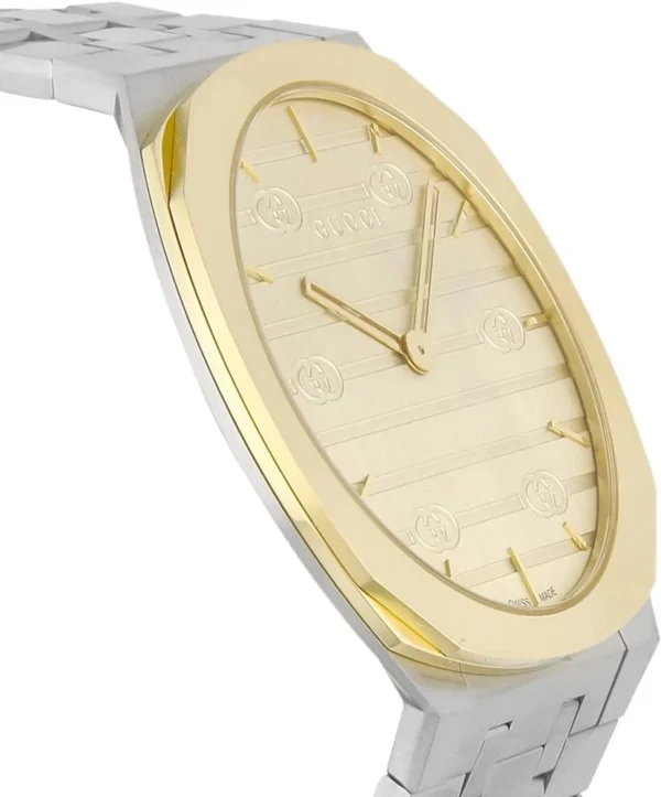 61IZTx3n25L._AC_UY1000 Gucci 25H Quartz Gold Dial Silver Steel Strap Watch for Men - YA163405