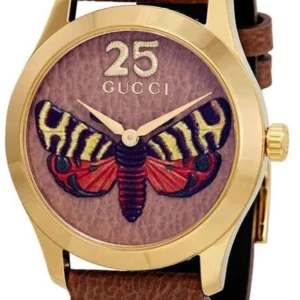 61ZxrWXz9pL-710353 Gucci G Timeless Butterfly Brown Dial Brown Leather Strap Watch For Women - YA1264063