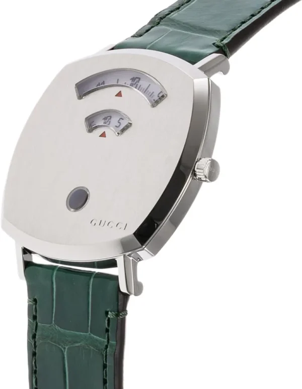61aA-_Nf4sL._AC_UY1000_cb0c71d9-d136-4cc0-8d7e-cabf3798c410 Gucci Grip Quartz Silver Dial Green Leather Strap Watch For Women - YA157414