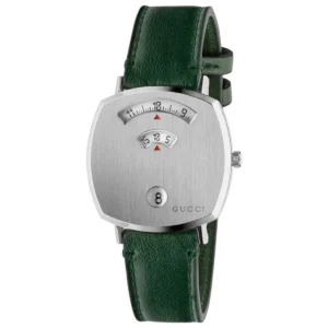 61diG7x8KUS Gucci Grip Silver Dial Green Leather Strap Unisex Watch - YA157412
