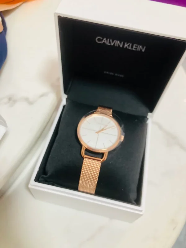 61w0_4hRvOL Calvin Klein Even White Dial Rose Gold Mesh Bracelet Watch for Women - K7B23626