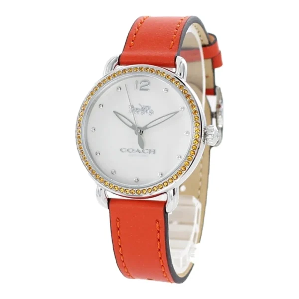 62c99619-bc0b-458c-a656-9bdacdbfdce0 Coach Delancey White Dial Orange Leather Strap Watch for Women - 14502880