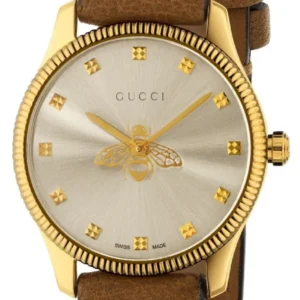 Gucci G Timeless Quartz Silver Dial Brown Leather Strap Watch For Women - YA1265022