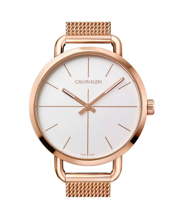 71-510t76JL Calvin Klein Even White Dial Rose Gold Mesh Bracelet Watch for Women - K7B23626