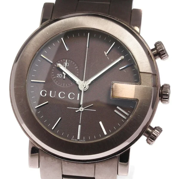 712862-1-724277 Gucci G Chrono Brown Dial Brown Steel Strap Watch For Men - YA101341