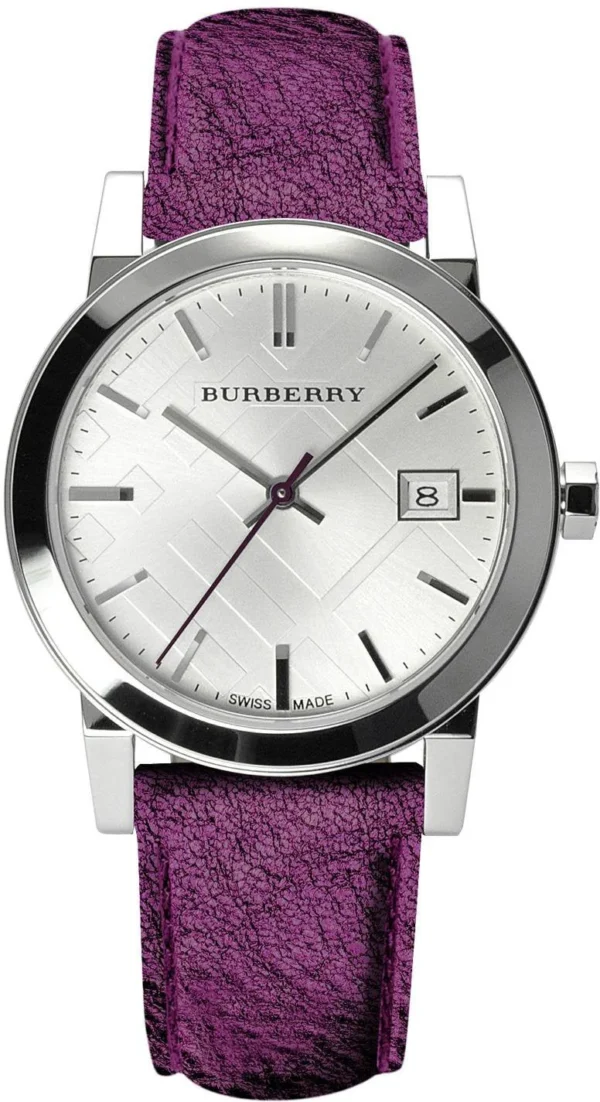 71FRlsU-40L-645313_62022555-9e3e-4ac4-b734-acbdc6a4a4e5 Burberry The City Silver Dial Purple Leather Strap Watch for Women - BU9122