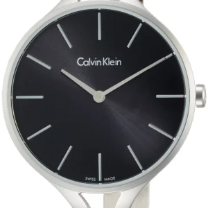 Calvin Klein Graphic Black Dial Silver Steel Strap Watch for Women - K7E23141