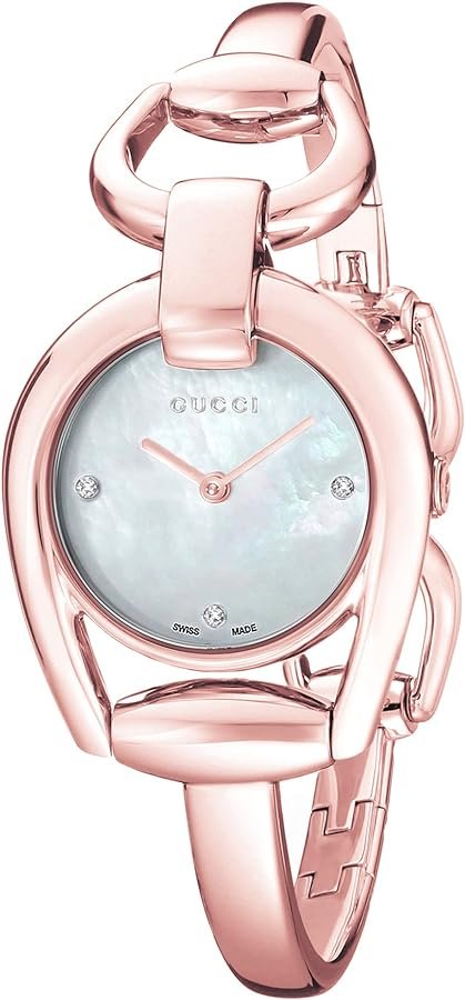 71nME2T2R9L._AC_UY900 Gucci Horsebit Collection Diamonds Mother of Pearl Dial Rose Gold Steel Strap Watch For Women - YA139508