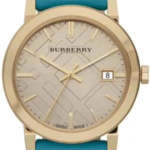 71nyrjx1wkL-812886 Burberry The City Gold Dial Blue Leather Strap Watch for Women - BU9018