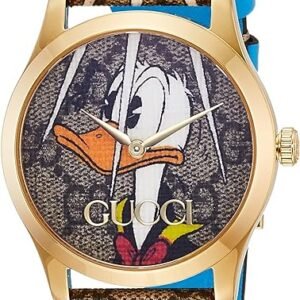 71rgyXFj5RL._AC_UY580 Gucci G Timeless Disney Donald Duck Brown Dial Brown Leather Strap Watch For Women - YA1264167